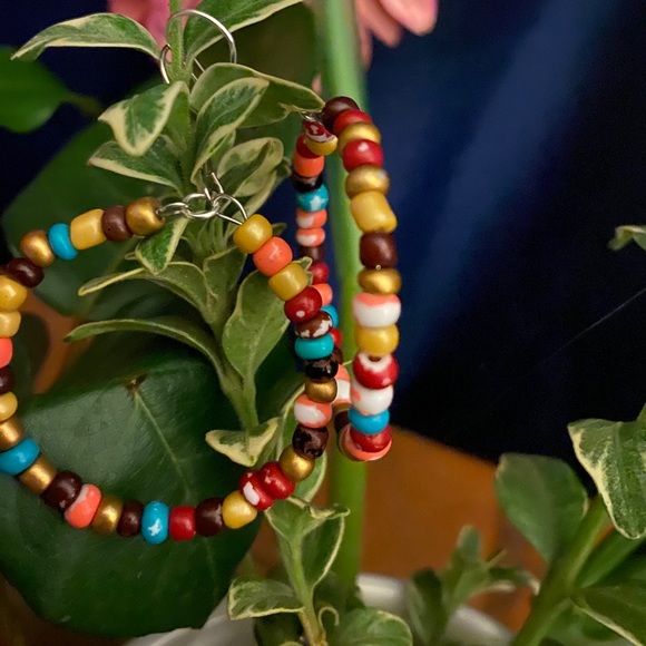 Handmade Colourful Beaded Hoops - Picture 4 of 5